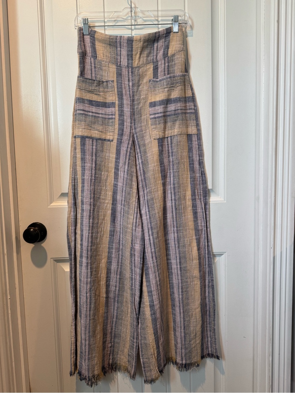 Free People Moonlight PullHigh-Rise Wide-Leg Striped Pants in Beige & Blue Med